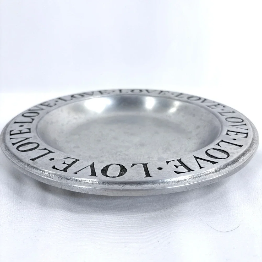 Wilton Armetale Bowl Silver Love Rim Pewter Alternative 9.25 Inch‎ Round